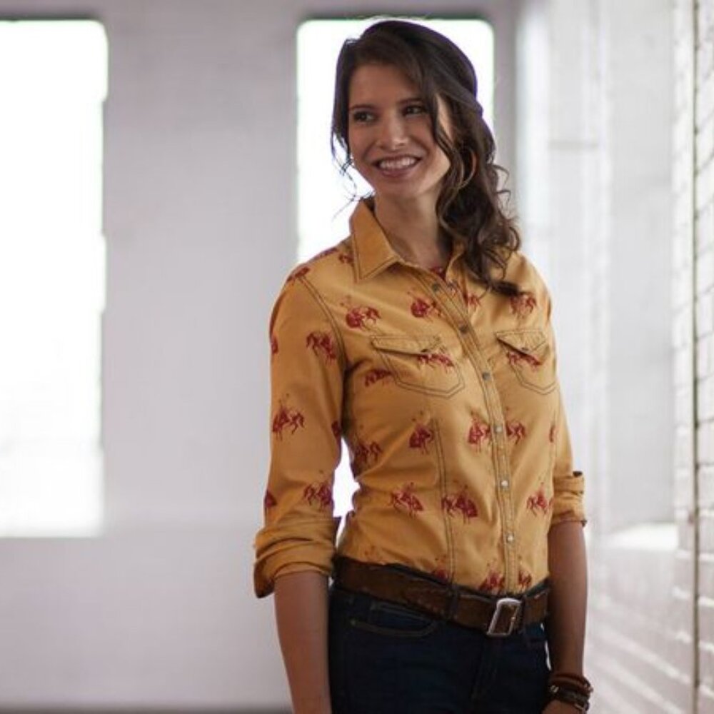 Barnfly Buckin Horse Womens Gold Shirt XL L071208